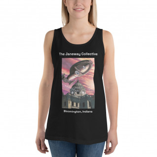 Unisex Tank Top: J.K. Woodward print of the Starship Voyager over the Monroe County courthouse in Bloomington, IN. 
