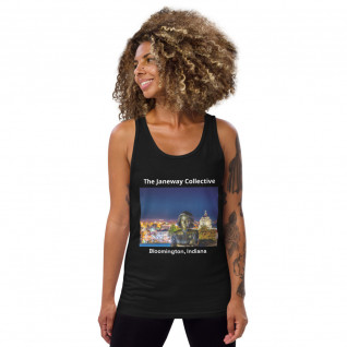 Unisex Tank Top: The Captain Janeway Statue illuminated by downtown Bloomington, Indiana 